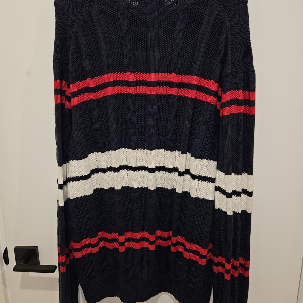 Nautica Men's Black Sweater with Red and White Stripes - Picture 4 of 4